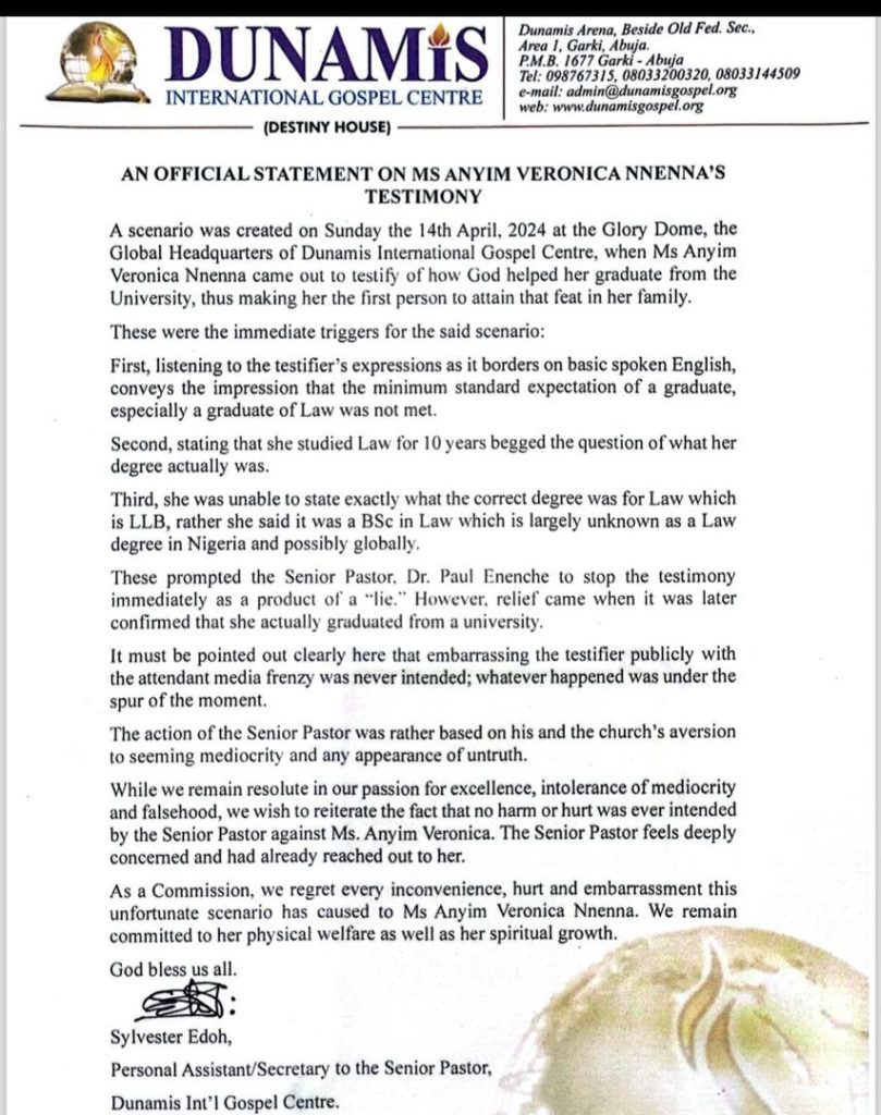 Dunamis Church issues statement on the Vera Anyim incident (News Central TV)