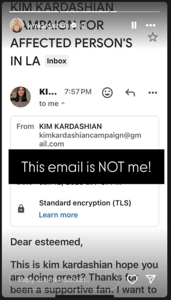 Kim Kardashian Warns Fans Against Wldfire Scammers