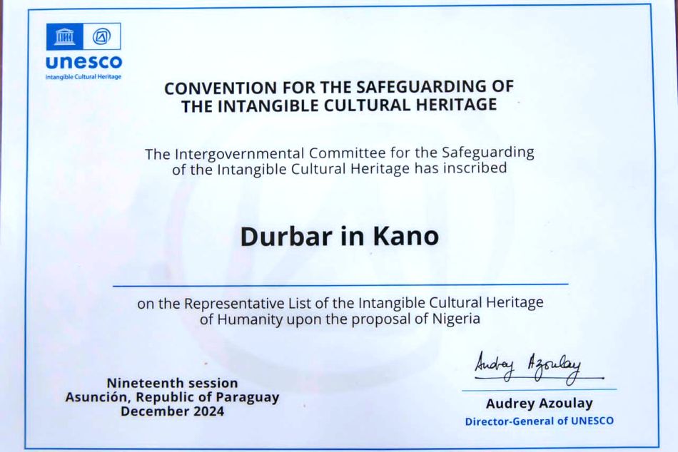 Nigeria's Minister Receives UNESCO Certificate for Kano Durbar Festival