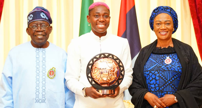 President Tinubu and Wife Host Asisat Oshoala in Lagos