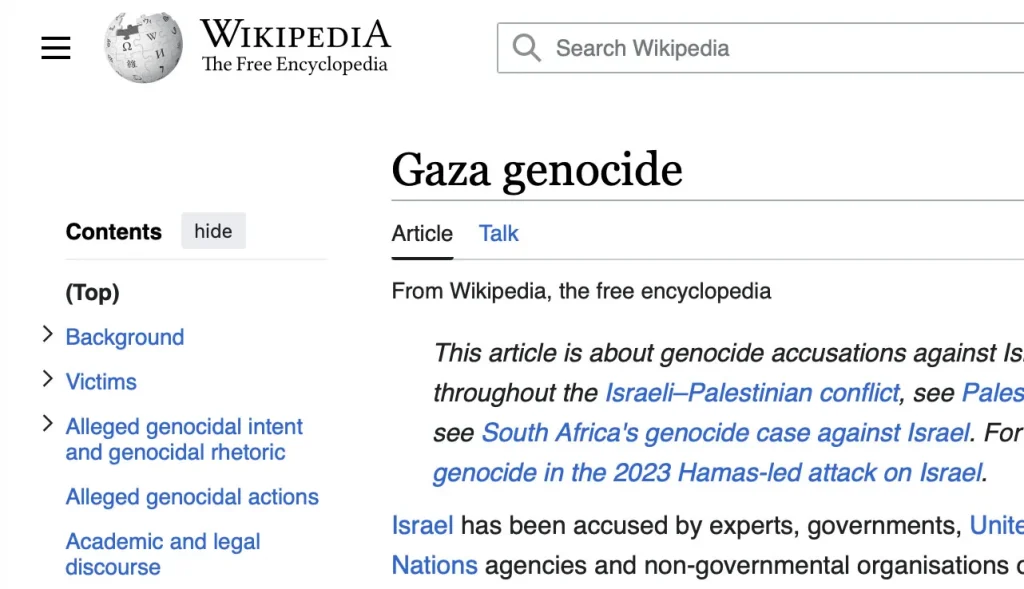 Wikipedia's English Edition Renames Gaza War Article to Gaza Genocide