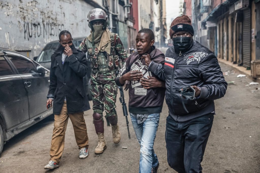 A protester apprehended in Niarobi