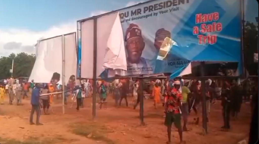 Police Disprove Video of Northern Youths Destroying Tinubu's Billboard