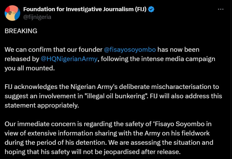 Nigerian Army Frees Journalist, Soyombo After Three Days in Custody