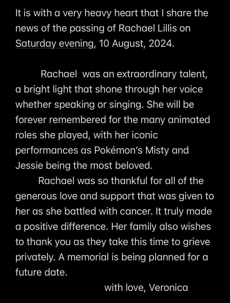 Rachael Lillis, Iconic Pokémon Voice Actress, Dies at 46